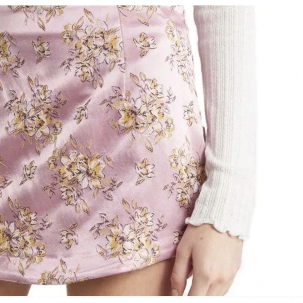 Pink Floral Satin Mini Skirt - Picture 1 of 5